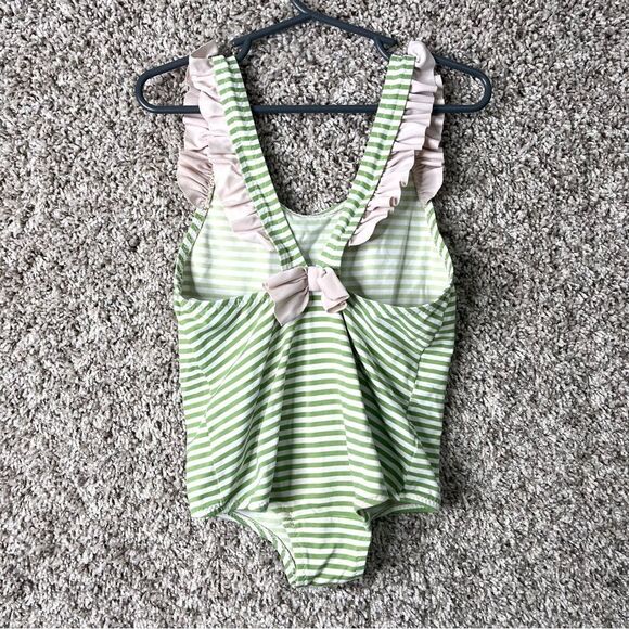 Eberjey Swimsuit Girls 8 Green & White Striped Ruffled Back Bow Detail One Piece - Picture 1 of 3